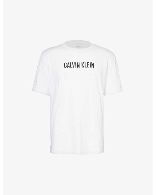 Calvin Klein White Logo-print Crewneck Cotton-jersey T-shirt for men