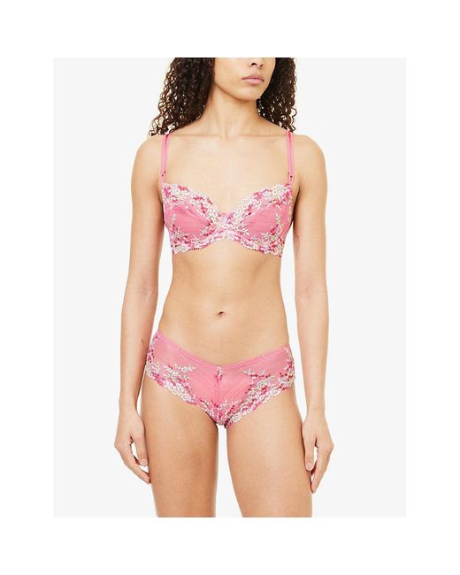 Wacoal Pink Embrace Floral-embroidered Stretch-lace Briefs