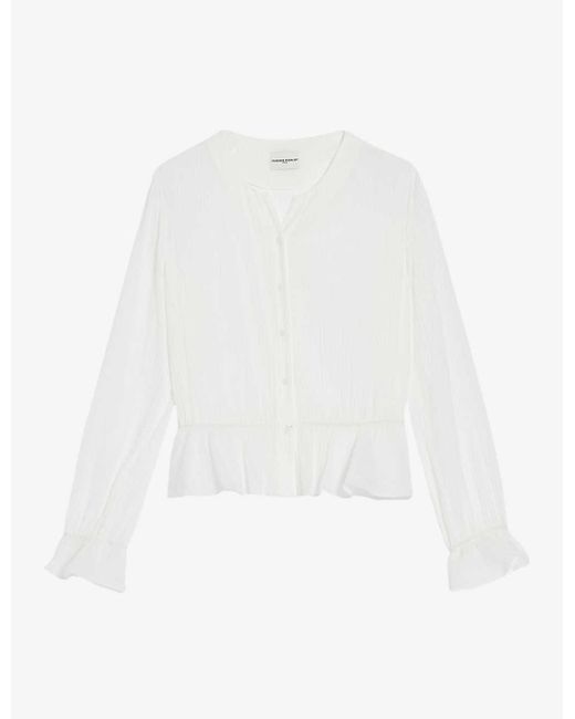 Claudie Pierlot White Ruffle-hem V-neck Cotton Shirt