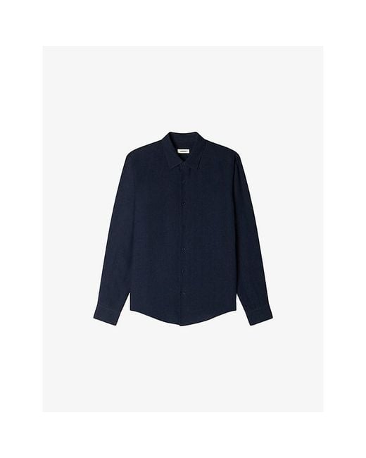 Sandro Blue Relaxed-Fit Long-Sleeve Linen Shirt for men