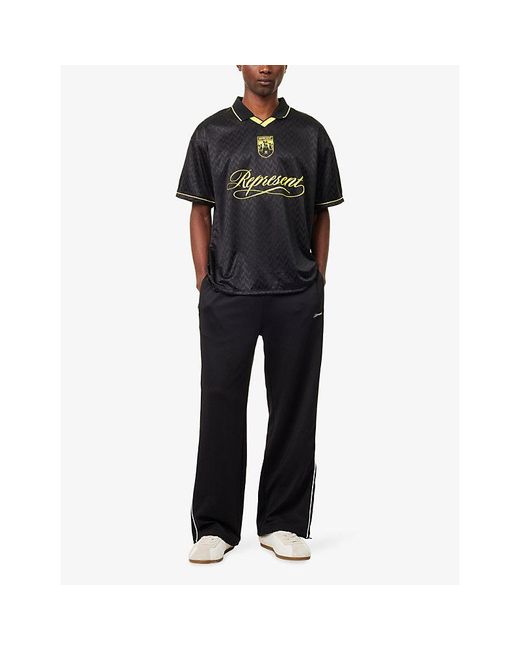 Represent Black Logo-Print Collared Football Shirt for men