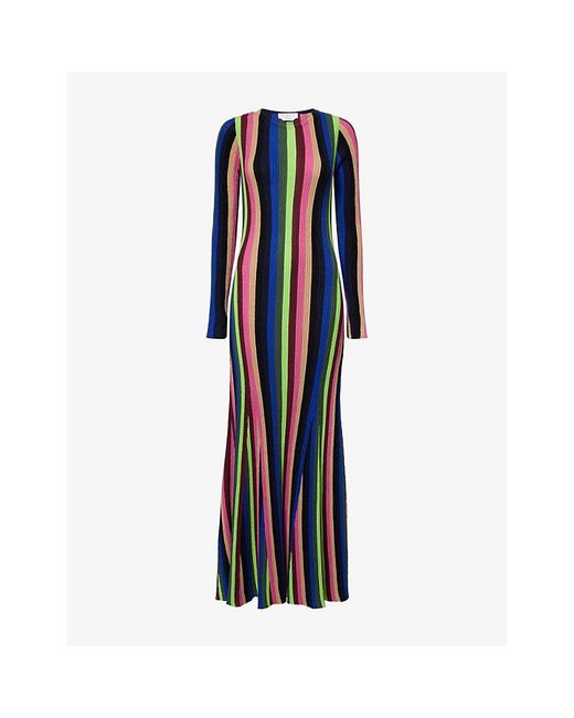 Gabriela Hearst Blue Affinity Striped Cashmere-And-Silk Maxi Dress