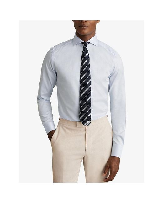 Reiss Blue Storm Reg Long-Sleev Cotton-Twill Shirt for men