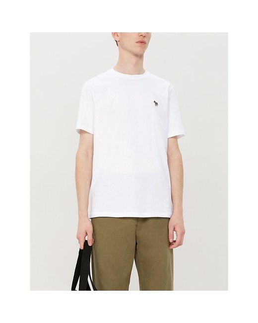 Paul Smith White Zebra-embroidered Cotton-jersey T-shirt for men