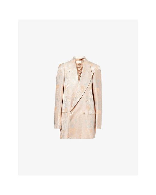 Dries Van Noten Natural Blink Double-Breasted Floral-Jacquard Satin Jacket