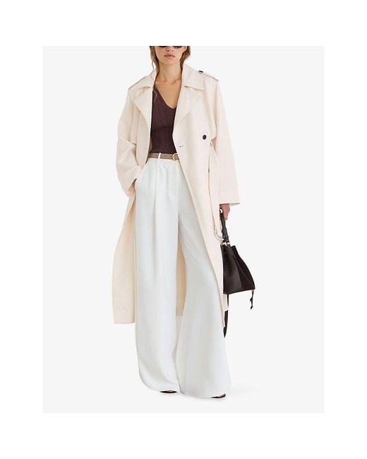 Reiss Natural Charli Double-Breasted Woven Trench Coat
