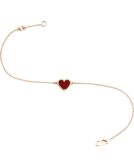 Van Cleef & Arpels Metallic Pink Gold Sweet Alhambra And Carnelian Heart Bracelet