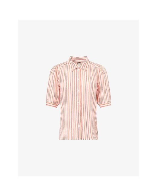 ME+EM Pink Striped Short-Sleeve Cotton Shirt