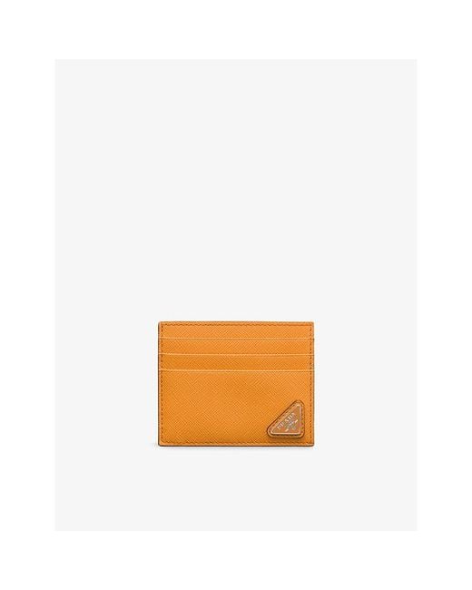 Prada Orange Triangle-Plaque Leather Card Holder for men