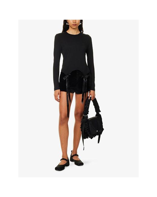Simone Rocha Black Bow-Tail Long-Sleeve Woven T-Shirt