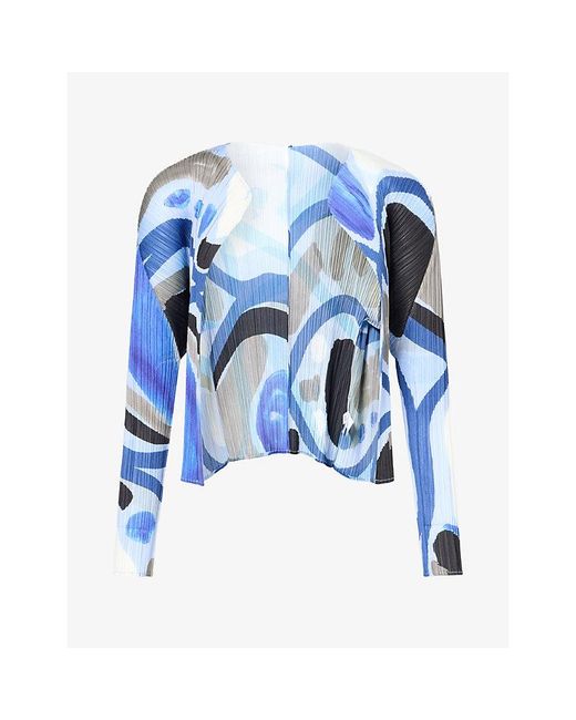 Pleats Please Issey Miyake Blue Roll Patterned Knitted Cardigan