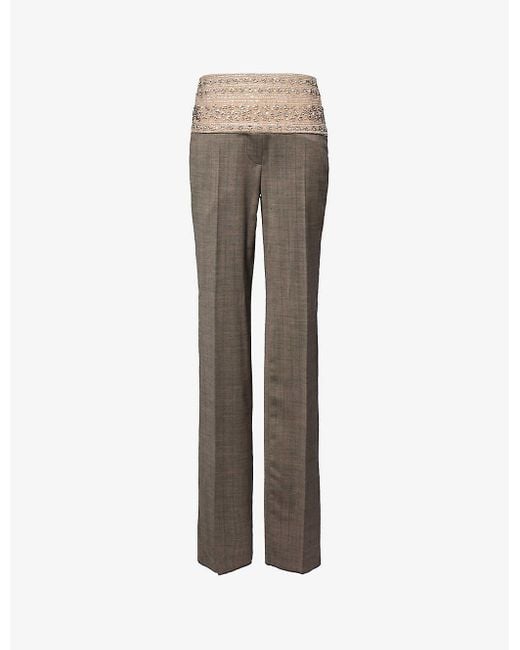 Stella McCartney Natural Crystal Belt Bead-embellished Mid-rise Straight-leg Stretch-wool Trousers