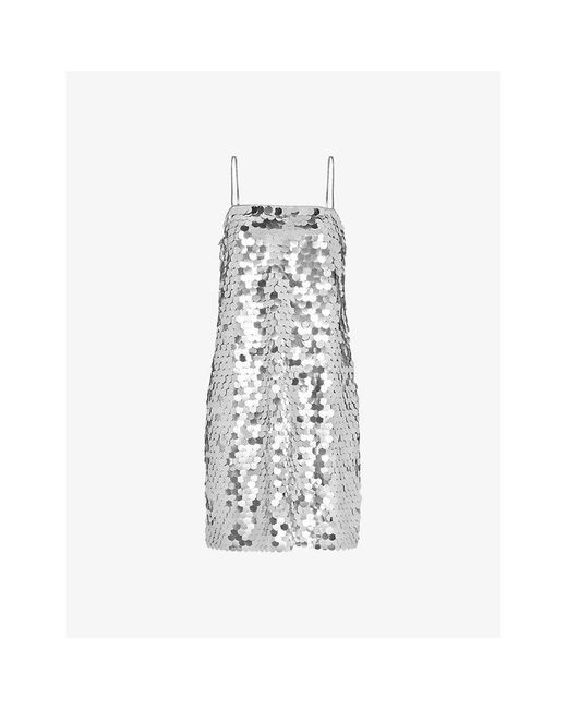 Whistles White Sequin Disc-embellished Relaxed-fit Recycled-polyester Mini Dress