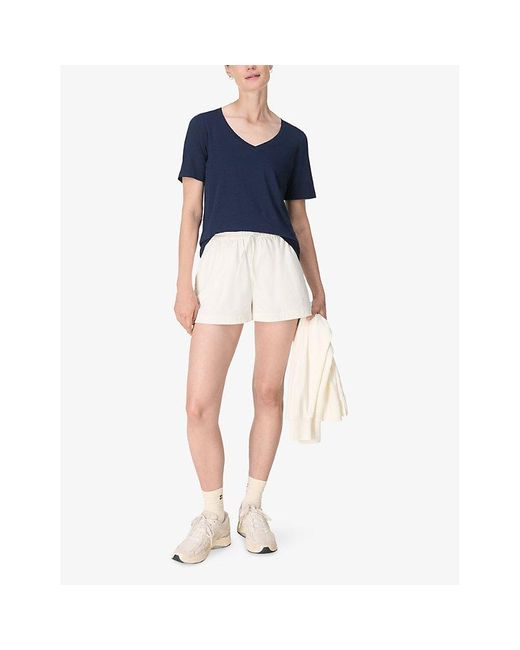Sweaty Betty Blue Essential V-Neck Cotton-Blend Jersey T-Shirt