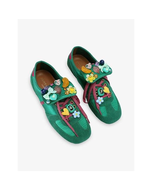 Kurt Geiger Green Wembley Satin And Suede Trainers