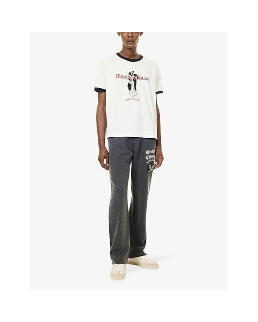 Duke & Dexter White Mc Dancers Vintage Studded Graphic-Print Cotton T-Shirt for men