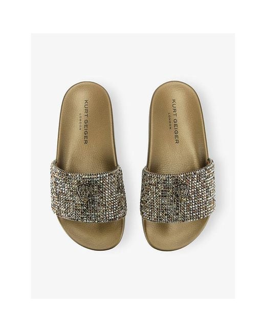 Kurt Geiger Natural Meena Eagle Crystal-Embellished Rubber Slides