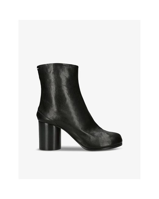 Maison Margiela Black Tabi 80 Split-Toe Block-Heel Leather Ankle Boots