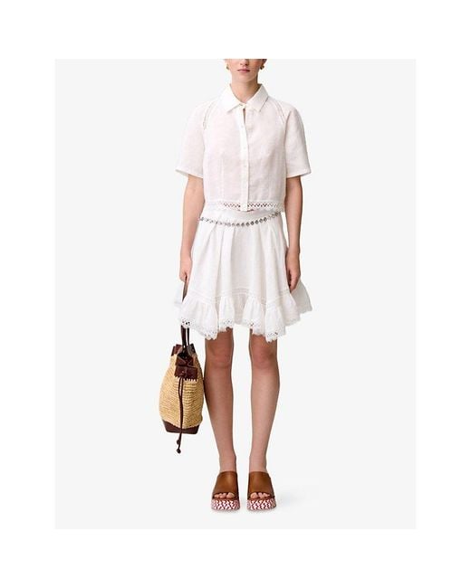 Claudie Pierlot White Short-Sleeved Lace-Trim Woven Shirt