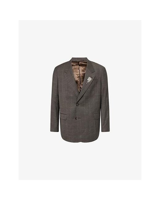 Simone Rocha Gray Checked Notch-Lapel Wool Blazer for men