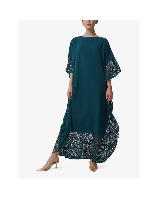 eem Green Laser-Cut Relaxed-Fit Woven Kaftan
