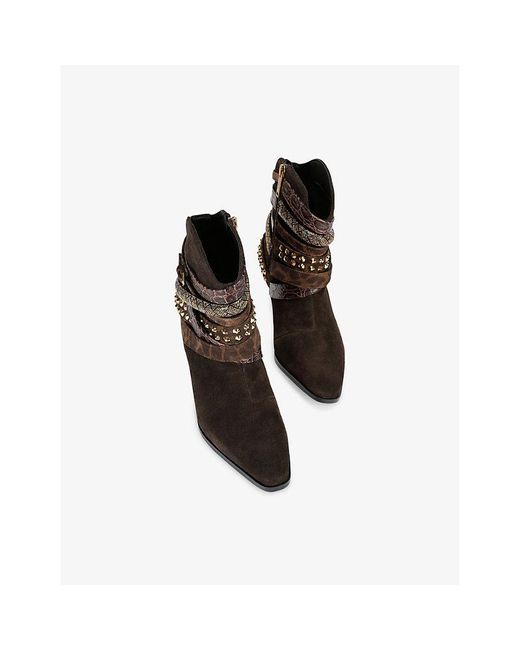 Kurt Geiger Brown Multi-Strap Heeled Suede Ankle Boots