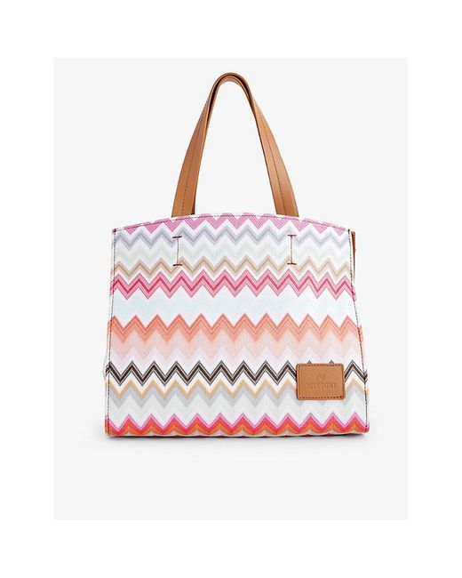 Missoni Pink Chevron-pattern Small Cotton-blend Tote Bag