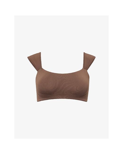 GYMSHARK Brown Soft Sculpt Cap-Sleeve Studio Bralette