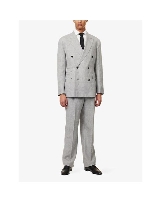 Dunhill Gray Check Cavendish Double-Breasted Linen-Blend Jacket for men