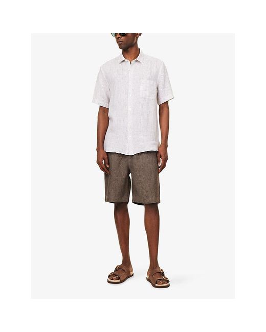 Sunspel White Short-Sleeve Linen Shirt for men