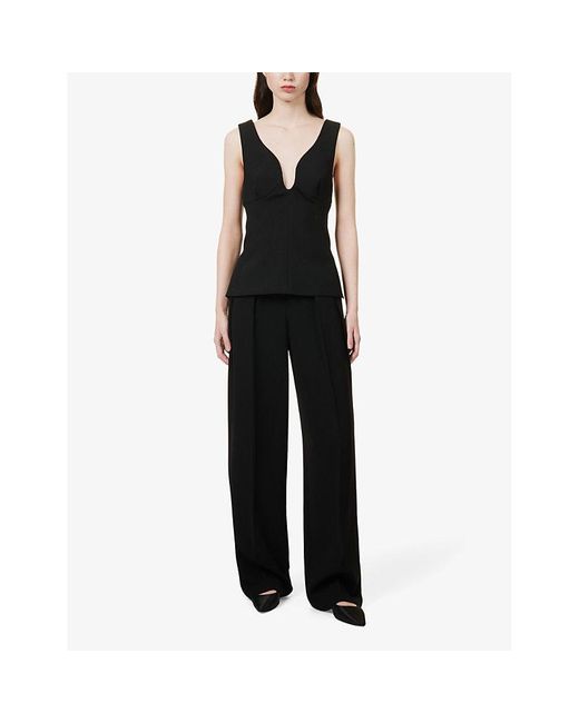 Theory Black High-rise Pleated Woven Trousers
