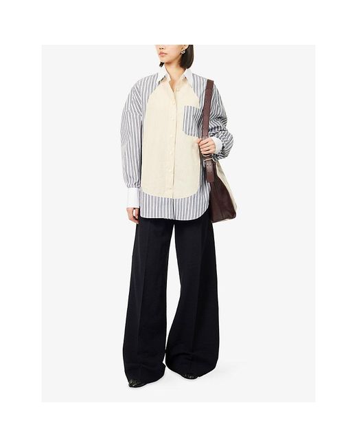 Max Mara Blue Pleated Straight-Leg Wool Seersucker Trousers