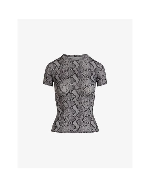 Skims Gray Fits Everybody Snake-Print Short-Sleeve Stretch-Jersey T-Shirt