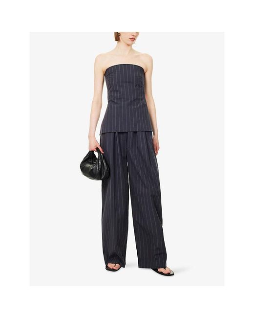 St. Agni Blue Rouleau Strapless Rouleau Tie Cotton Top