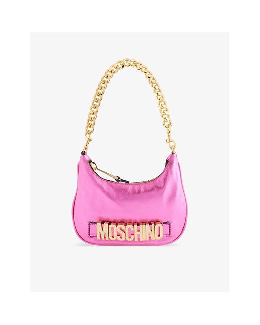 Moschino Pink Logo-plaque Chain-strap Leather Shoulder Bag
