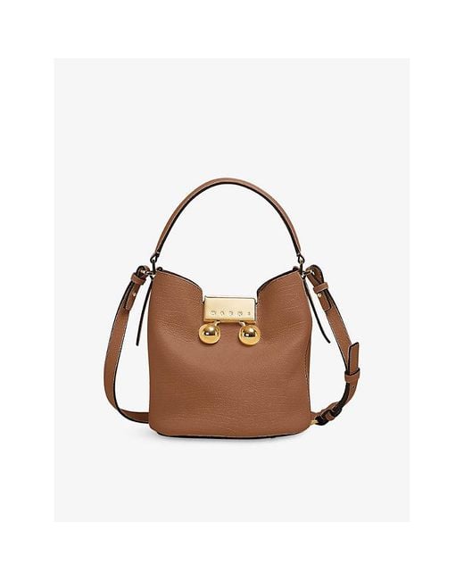 Marni Brown Trunkeroo Bucket Leather Shoulder Bag
