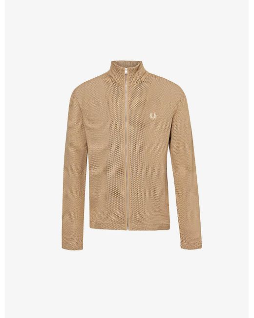 Fred Perry Natural Logo-embroidered Funnel-neck Cotton Knitted Jumper for men