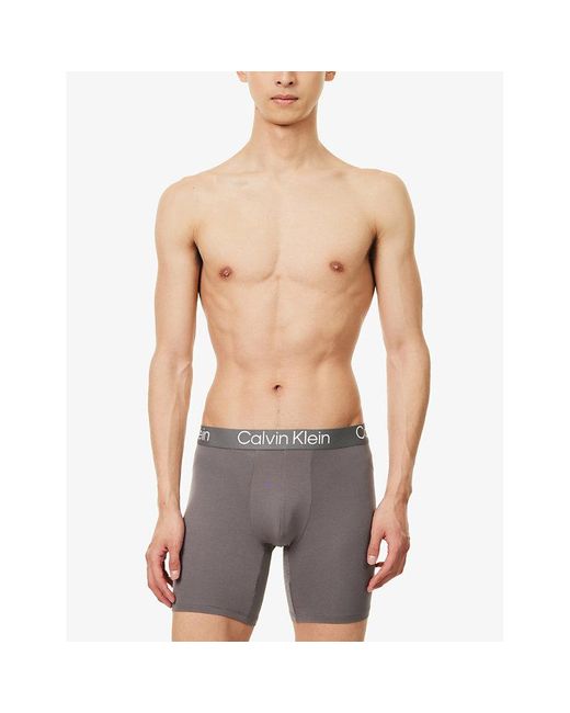 Calvin Klein Purple Branded-waistband Mid-rise Pack Of Three Stretch-jersey Boxer Briefs X for men