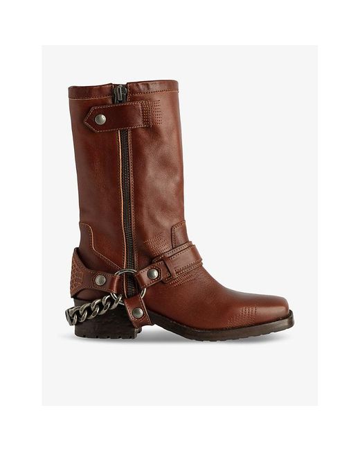 Zadig & Voltaire Brown Igata Metal-chain Leather Ankle Boots