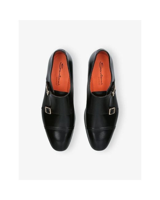 Santoni Black Adrian Leather Monk Shoes for men