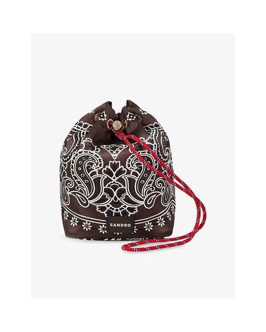 Sandro Red Bandana Woven Bucket Bag
