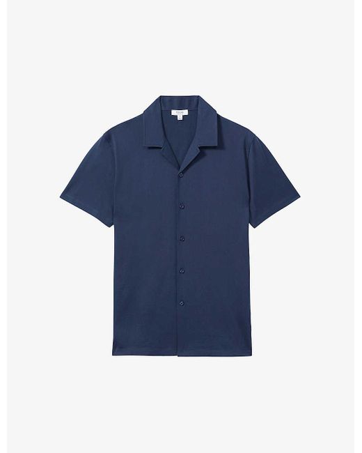 Reiss Blue Caspa Spread-collar Relaxed-fit Cotton-jersey Shirt for men