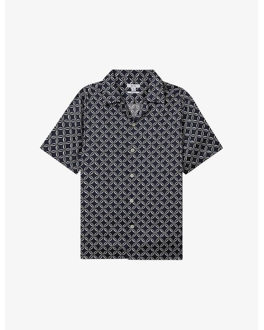 Reiss Blue Tintipan Geometric-print Short-sleeve Woven Shirt for men