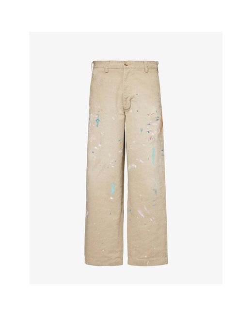 Polo Ralph Lauren Natural Paint-splattered Mid-rise Wide-leg Cotton-twill Trousers for men