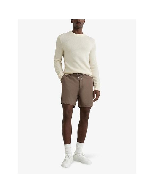 Reiss Brown Newmark Drawstring-Waist Stretch-Woven Shorts for men