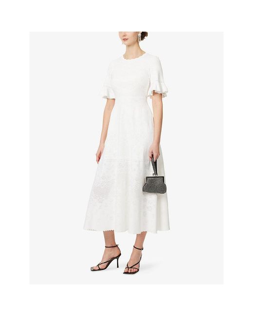 Needle & Thread White Scallop Lace Pointelle Woven Maxi Dress