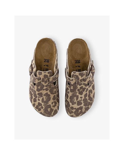 Birkenstock Brown Boston Leopard Suede Clogs