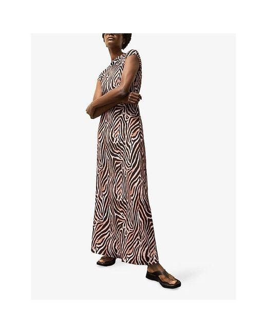 Ro&zo Brown Zebra-Print Cap-Sleeve Jersey Maxi Dress