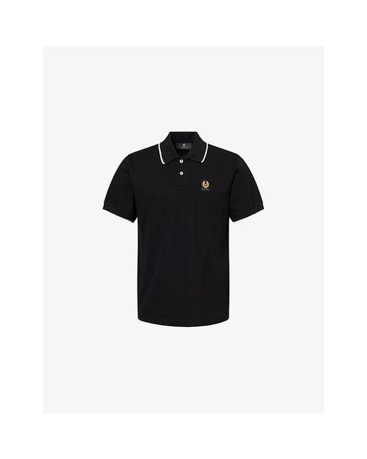 Belstaff Black Tipped Logo-Patch Cotton-Pique Polo Shirt for men