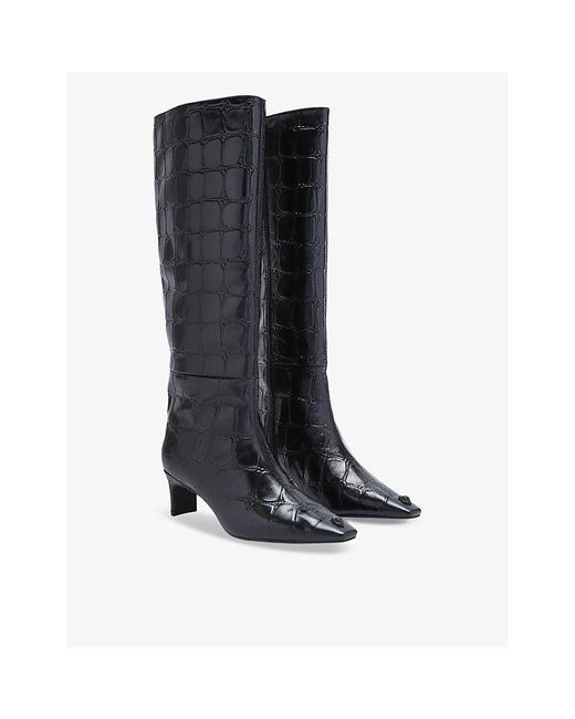 Kurt Geiger Black Croc-Embossed Leather Regent Knee-High Boots 55